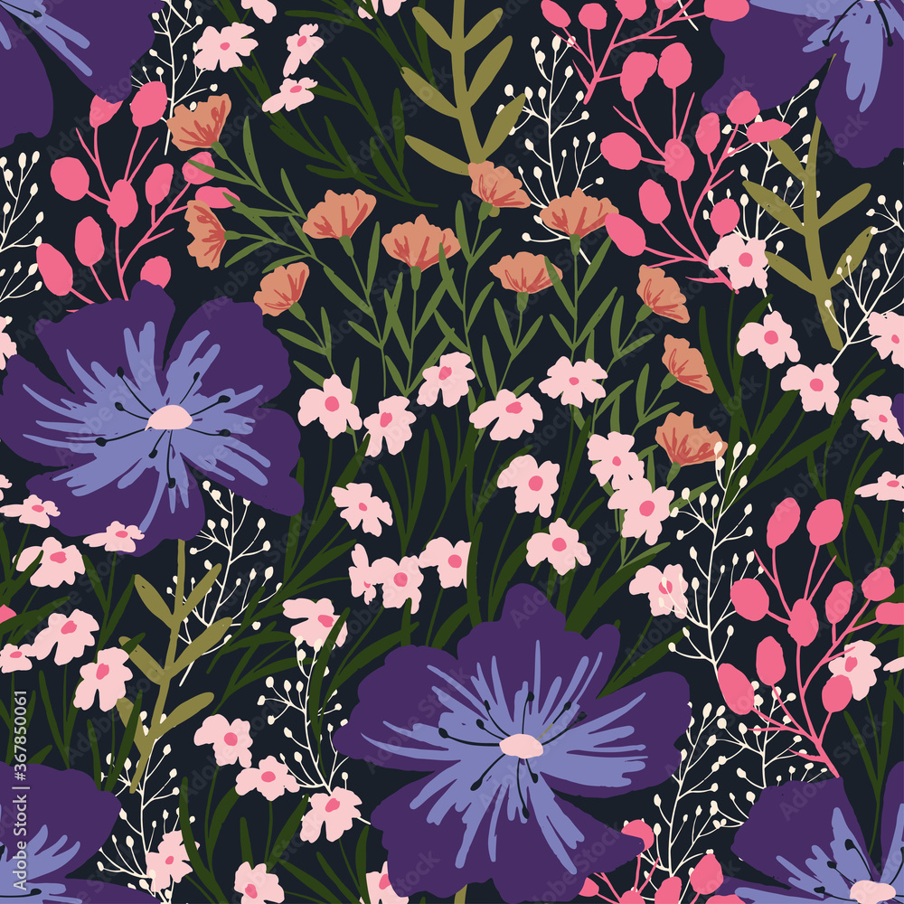 Artistic pattern with wild purple flowers