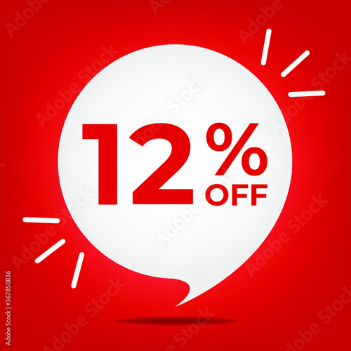 12% off. Banner with twelve percent discount. White bubble on a red background vector.