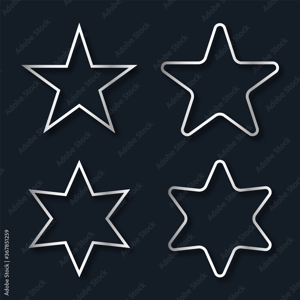 Set realistic silver geometric figures. Star shapes with shadow Set realistic silver geometric figures. Star shapes with shadow