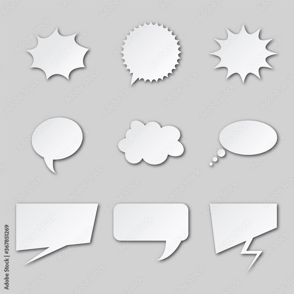 Set different empty speech bubble, chat sign icon - stock vector. Realistic trendy think bubbles set with shadow.Empty blank comic bubbles. Set different empty speech bubble, chat sign icon - stock vector. Realistic trendy think bubbles set with shadow.Empty blank comic bubbles.