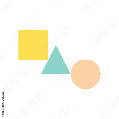 Square, circle and triangle vector icons isolated on white. Three geometric figures. Abstract colorful symbols.