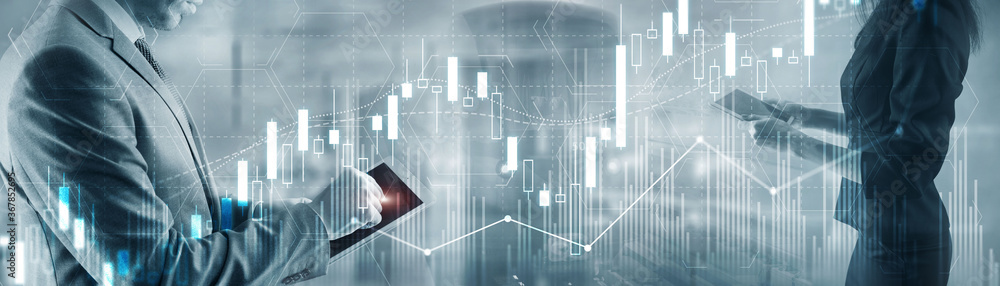 Stock Market on cityscape and silhouettes people background. Stock Market on cityscape and silhouettes people background.