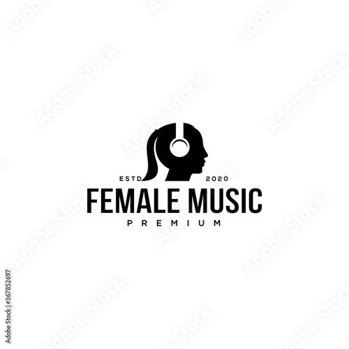 female music logo wearing headphone icon vector design illustration