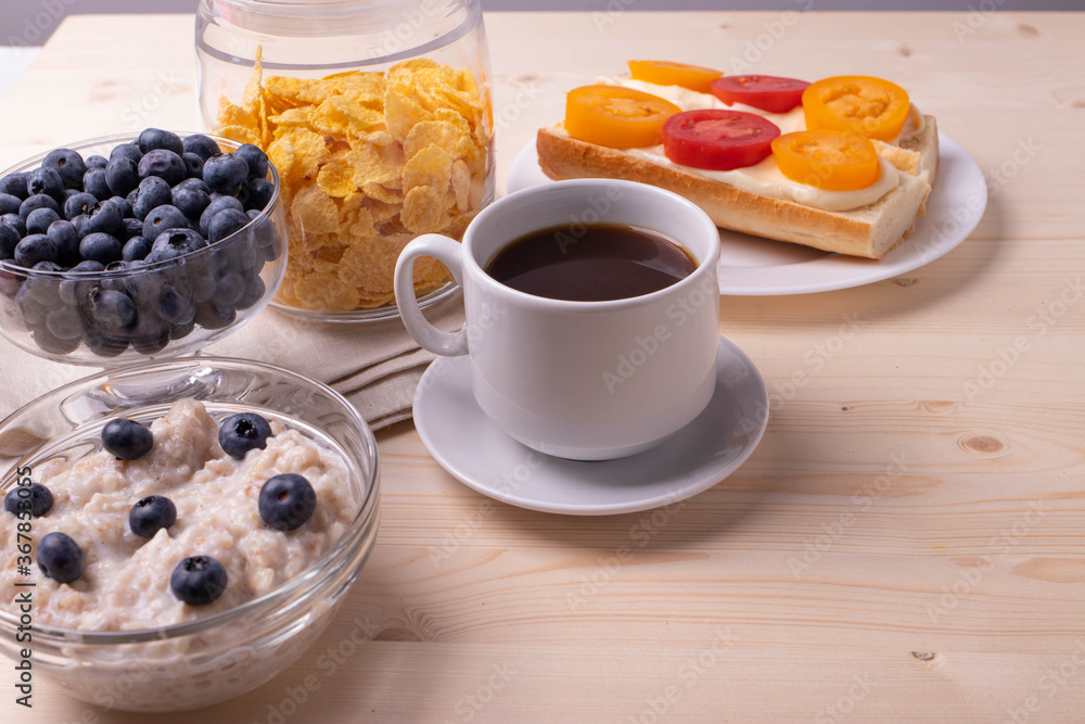 morning breakfast concept with tomato toasts morning breakfast concept with tomato toasts