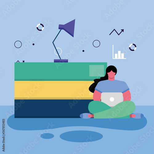young student girl in homeschool online education