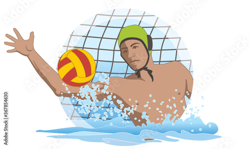 water polo male goalkeeper saving ball from net isolated on a white background
