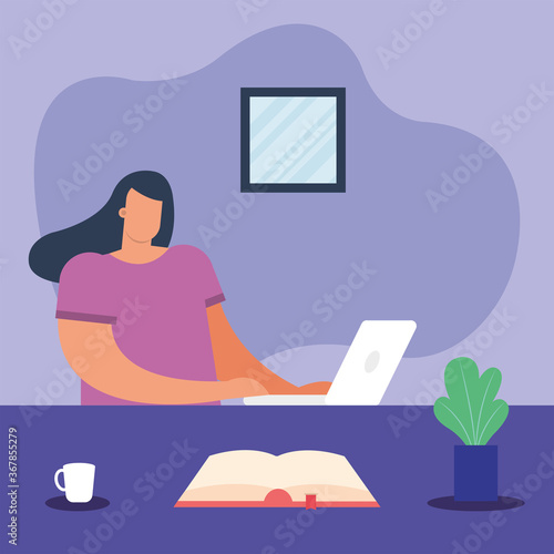 young student girl in homeschool online education