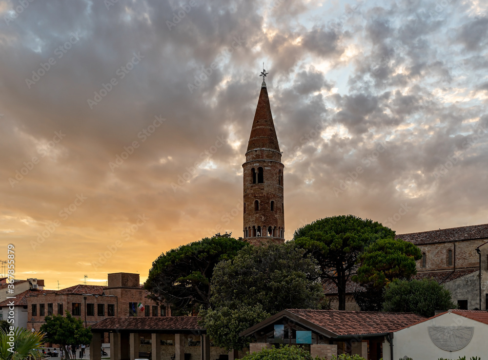 Historic tower in Caorle, Italy.