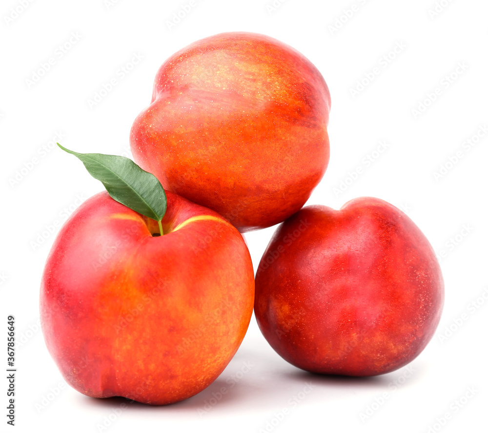 Sweet ripe nectarines on white background Sweet ripe nectarines on white background