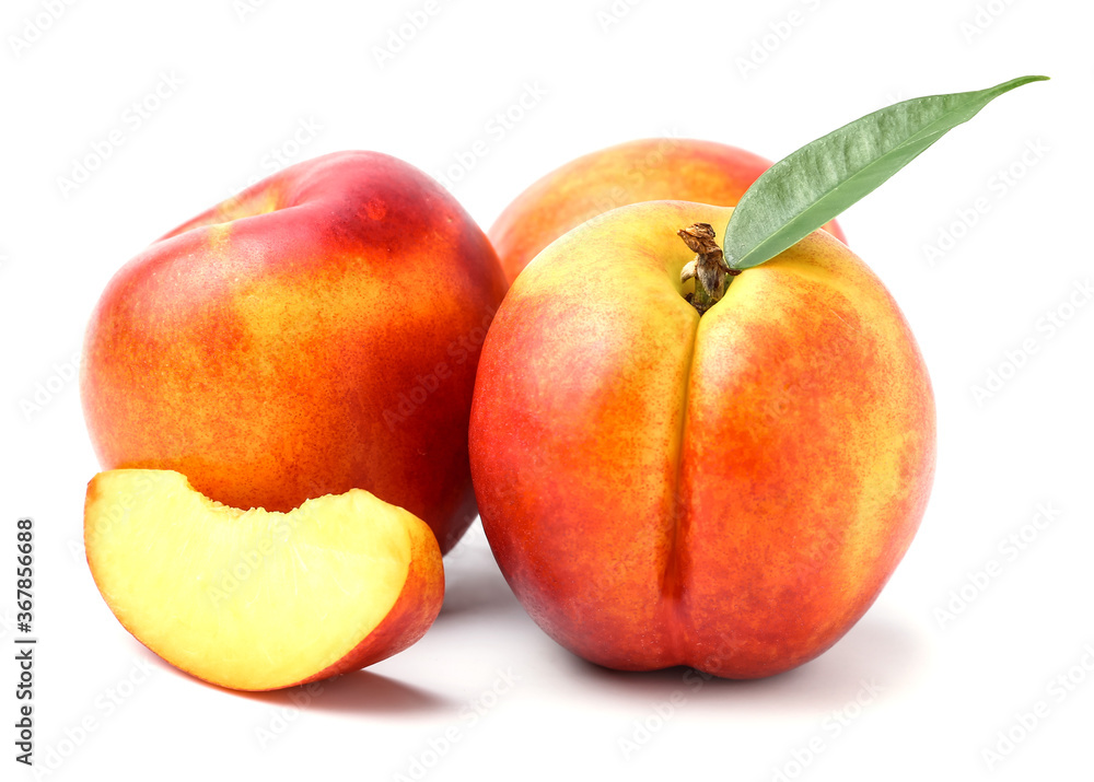 Sweet ripe nectarines on white background Sweet ripe nectarines on white background