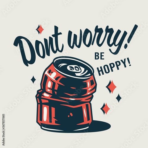 T-shirt print with beer crumpled can for pub