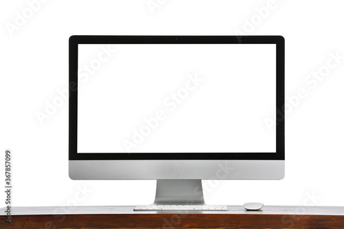 Modern PC monitor on table against white background