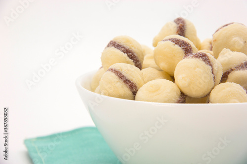 Brazilian guava sweets on white background. Biscuit with guava.