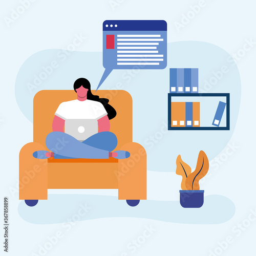 young student girl in homeschool online education