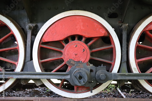 Steel wheels of an 20th century steam train
