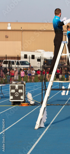 Drum major leading a marching band