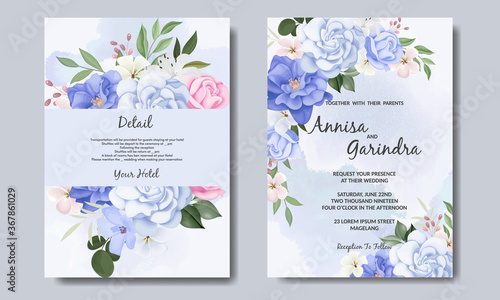  Beautiful floral frame wedding invitation card template Premium Vector