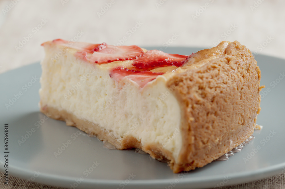 Delicious cheesecake with strawberries, food photo.