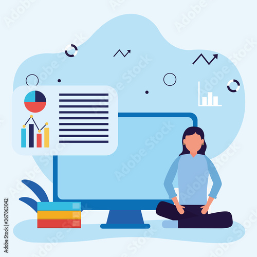 young student girl in homeschool online education