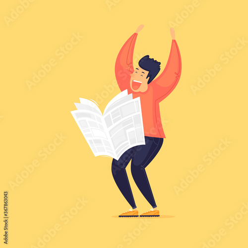 News, a man reads a newspaper. Flat design vector illustration.