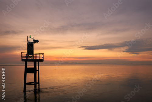 Garry Point Steveston Twilight. A navigation aid at dusk on the Fraser River. Vancouver, British Columbia, Canada. 

 photo