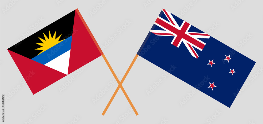 Crossed flags of New Zealand and Antigua and Barbuda Crossed flags of New Zealand and Antigua and Barbuda