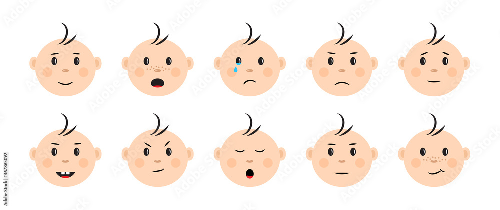 Baby emoticon, kids emoji. Cartoon characters. Faces childen with different emotions. Vector illustration Baby emoticon, kids emoji. Cartoon characters. Faces childen with different emotions. Vector illustration