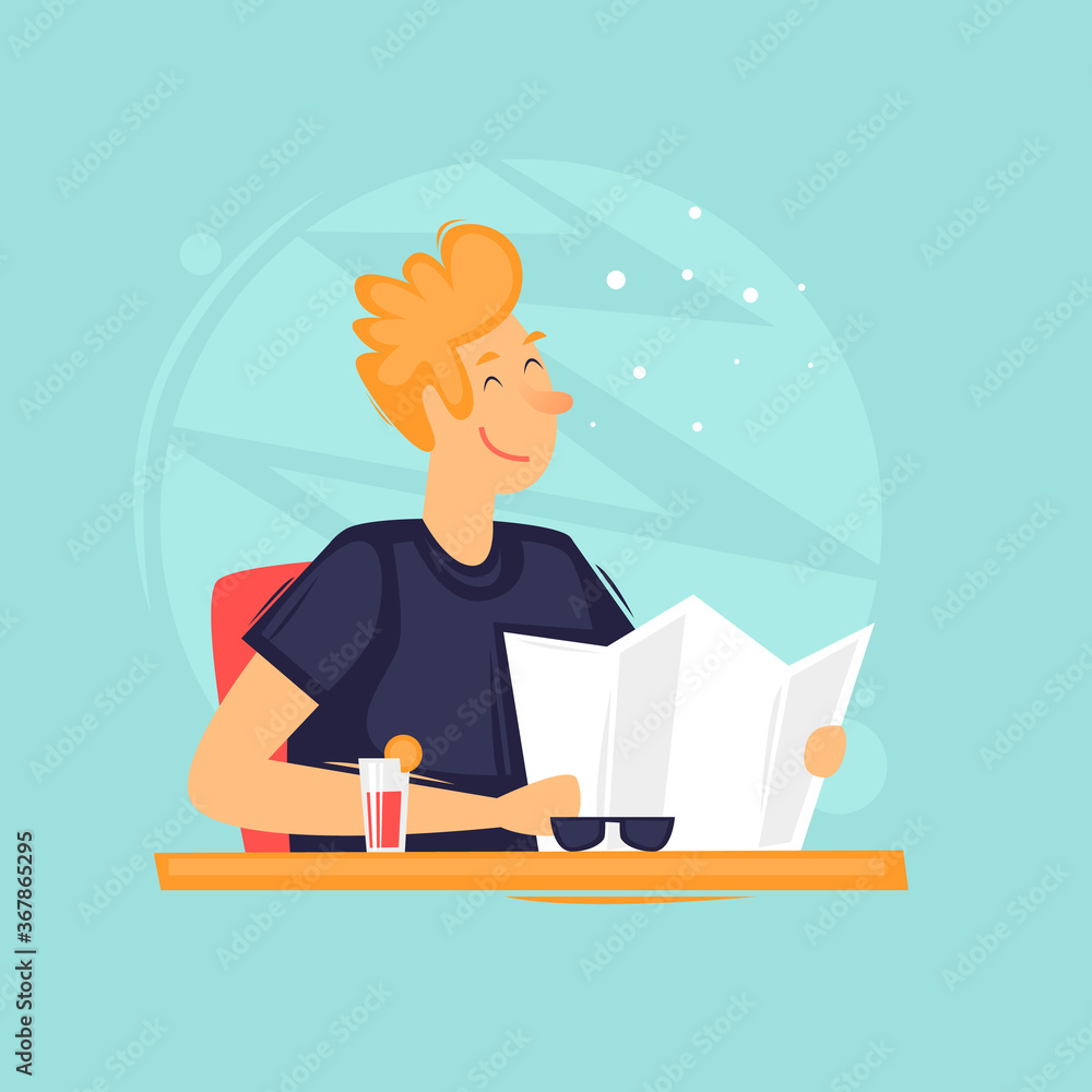 News, a man reads a newspaper. Flat design vector illustration. News, a man reads a newspaper. Flat design vector illustration.
