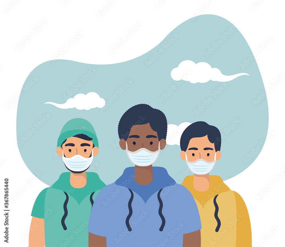 young men wearing medical masks characters