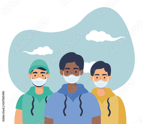 young men wearing medical masks characters
