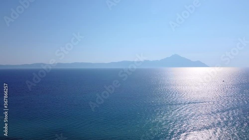 Wallpaper Mural Beautiful Aegean sea in summer morning with view to Athos mount. Aerial view  Torontodigital.ca