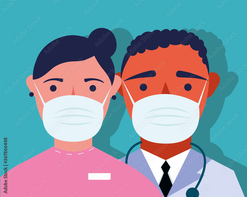 young doctors staff wearing medical masks characters young doctors staff wearing medical masks characters