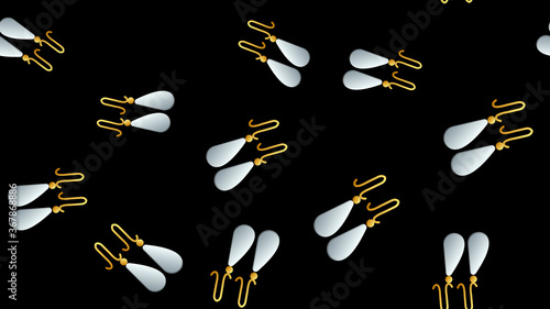 Jewelry items seamless dark background. Pattern with rings, earrings, pearl beads and gemstones