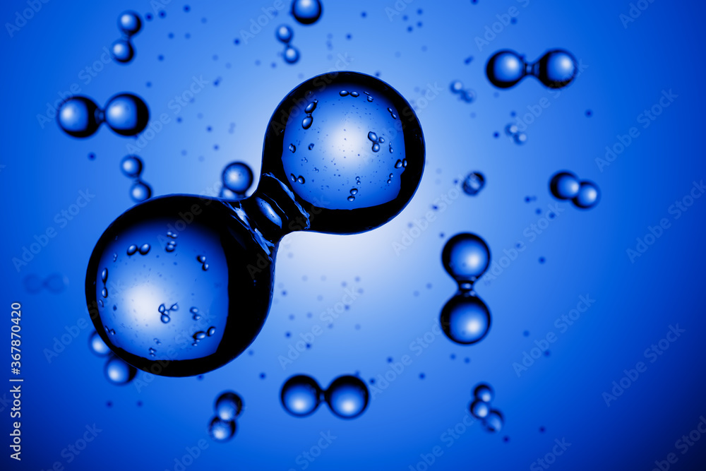 3d render: Abstract hydrogen molecules H2 in front of blue vignetted background - obrazy, fototapety, plakaty 