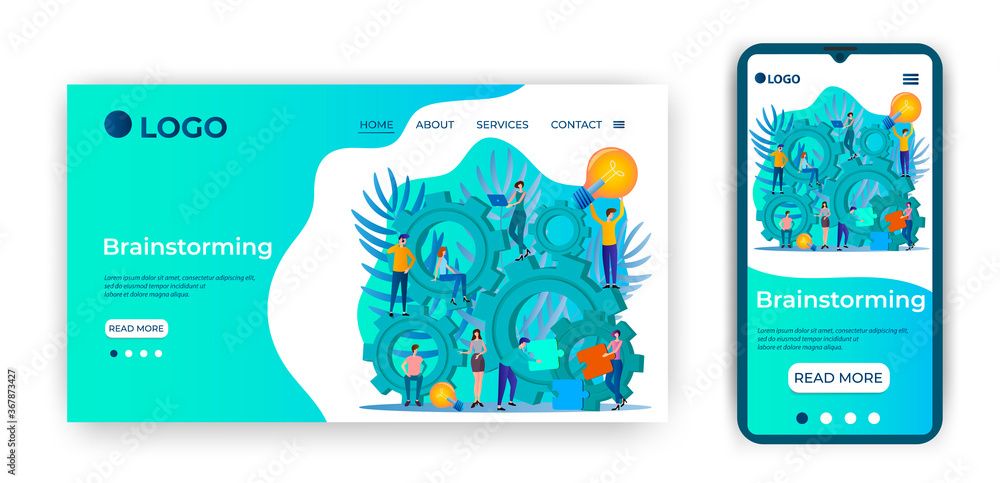 Brainstorming.Teamwork and search for ideas.The concept of finding new solutions.People work together.Fudge page template and smartphone adaptation.Flat vector illustration.