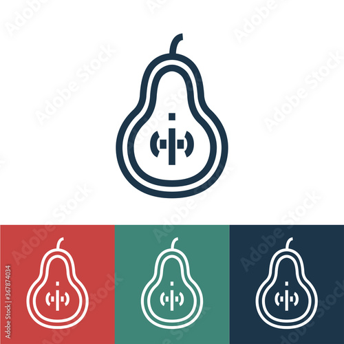 Linear vector icon with sliced pear