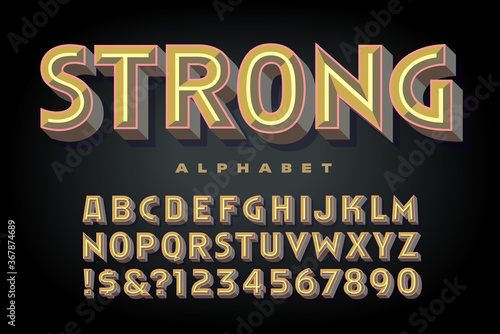 Vector Font Alphabet; Strong Lettering Style with 3d Effects and Subtly Harmonized Color Palette