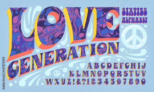Psychedelic Font; Ink Marbling Effects on Groovy Sixties Lettering.