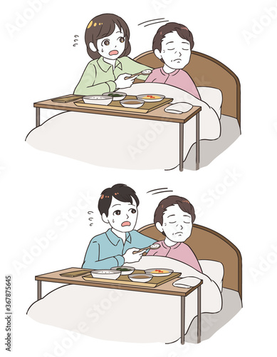食事を拒否する老齢女性　慌てる家族