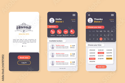 User interface template for barbershop mobile application