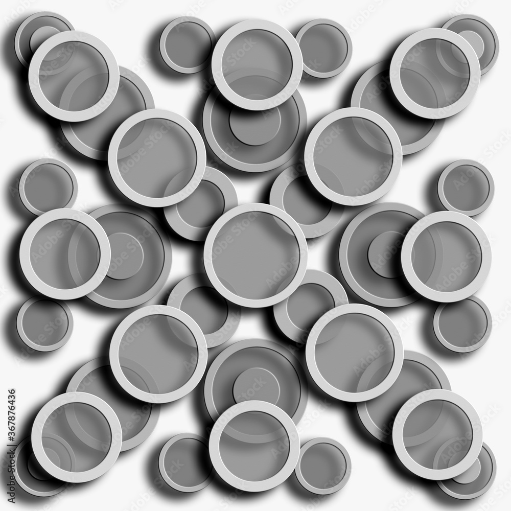 3D tile design abstarct with circles in black and white