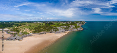 Drone view of a beautiful sandy beach in Wales