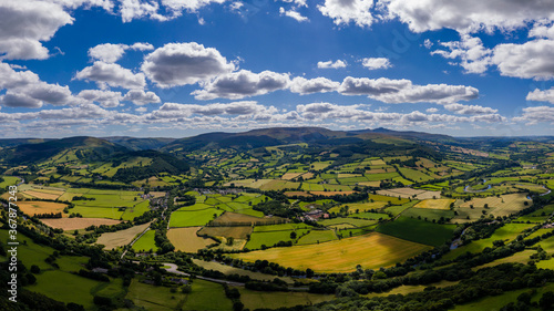 Aerial panorama of fields and farmland © whitcomberd
