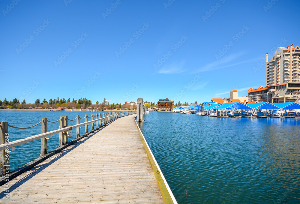 The longest floating boardwalk in the world at the resort on Lake Coeur d'Alene, in Coeur d'Alene, Idaho, USA