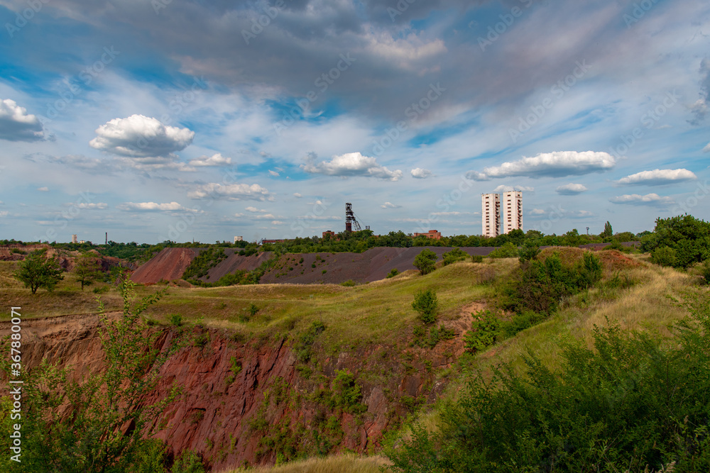 Ukraine, Krivoy Rog, the 16 of July 2020. Earth sinkhole in the abandoned  park outskirts of the city. So called 