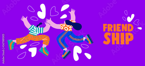 Friendship day woman and man high five banner