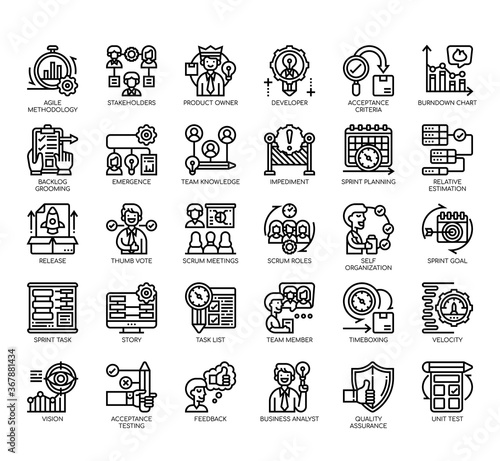 Set of agile methodology thin line and pixel perfect icons for any web and app project.