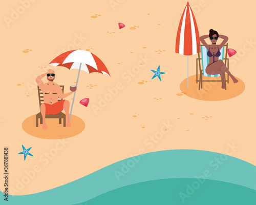 interracial couple on the beach practicing social distance