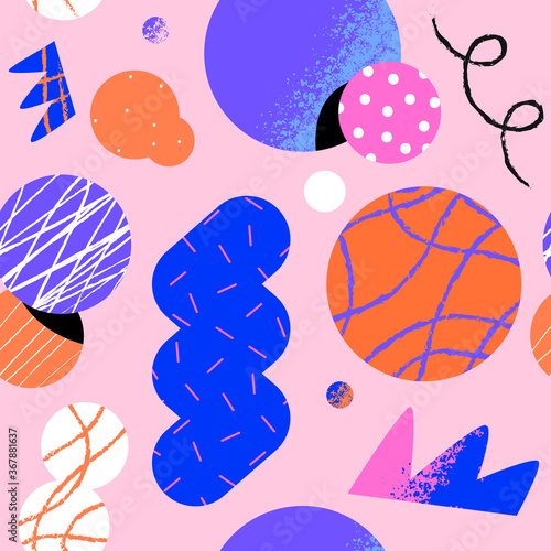 Abstract retro 90s cartoon shape seamless pattern