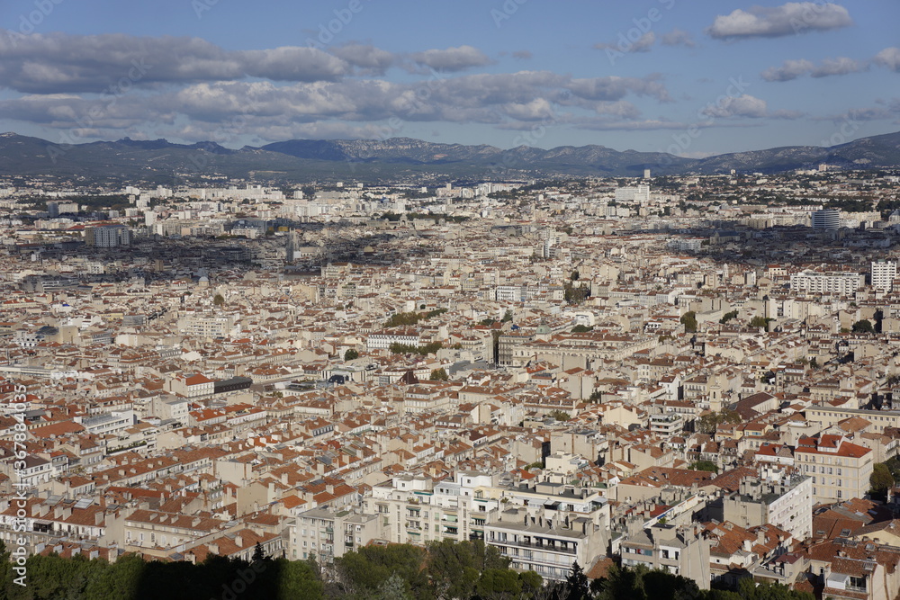 Aerial view of the city of Marseilles in France 